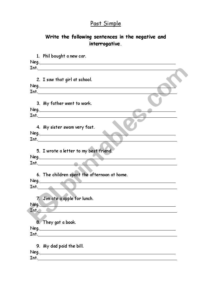 Past Simple worksheet