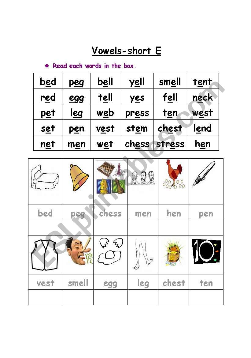 Short Vowel E Words