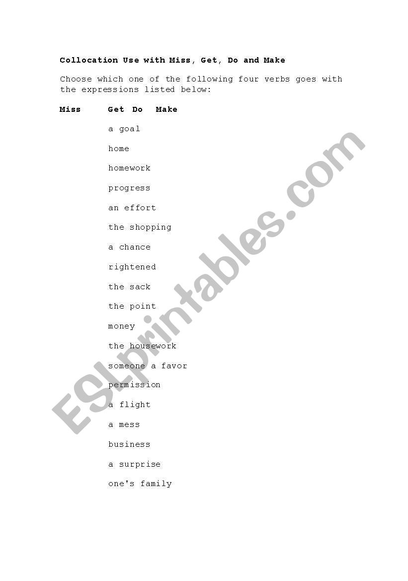 Collocations worksheet