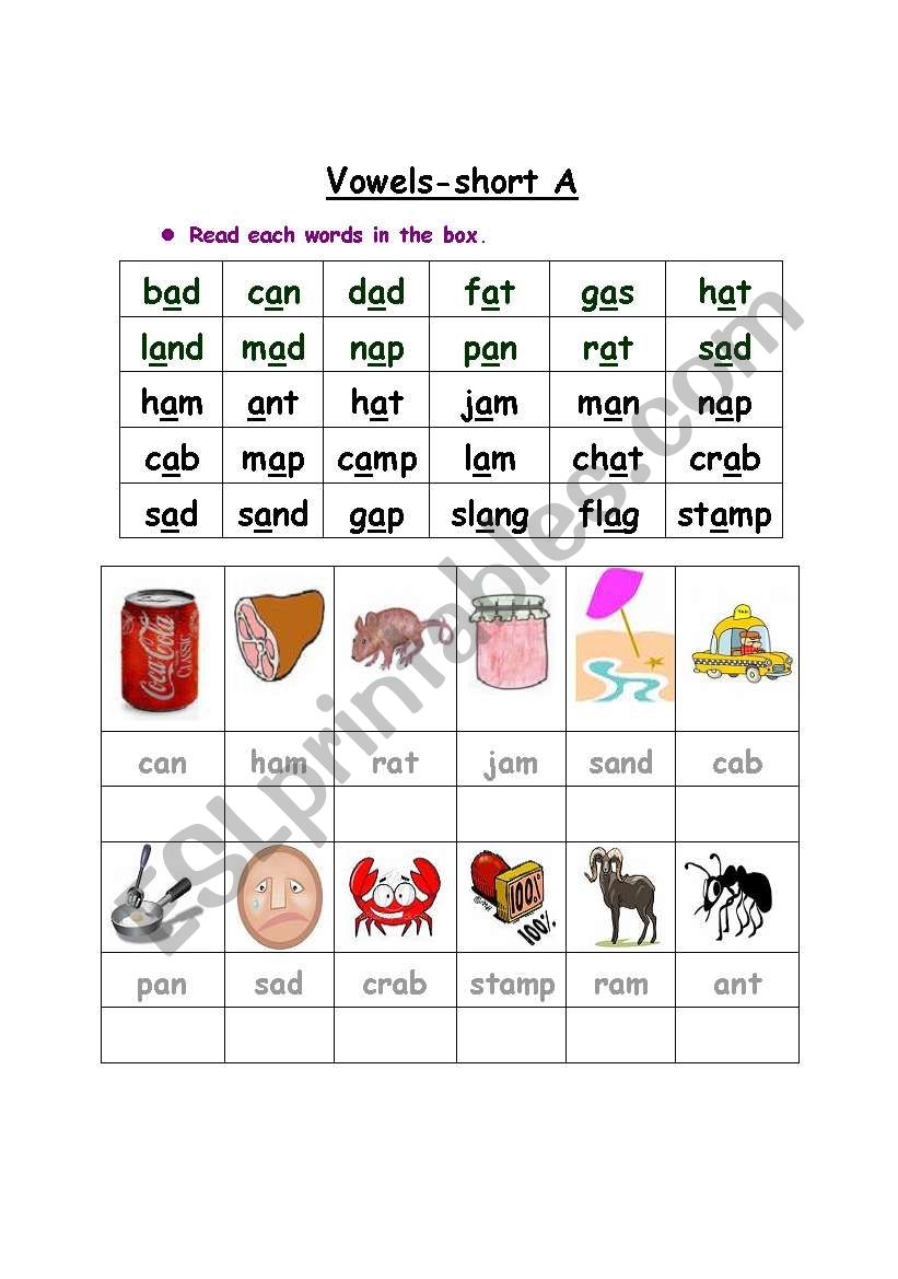 Vowels- short A worksheet