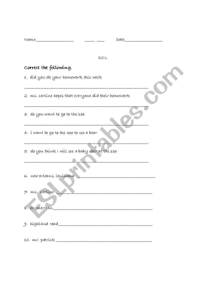 Daily Language Worksheet worksheet