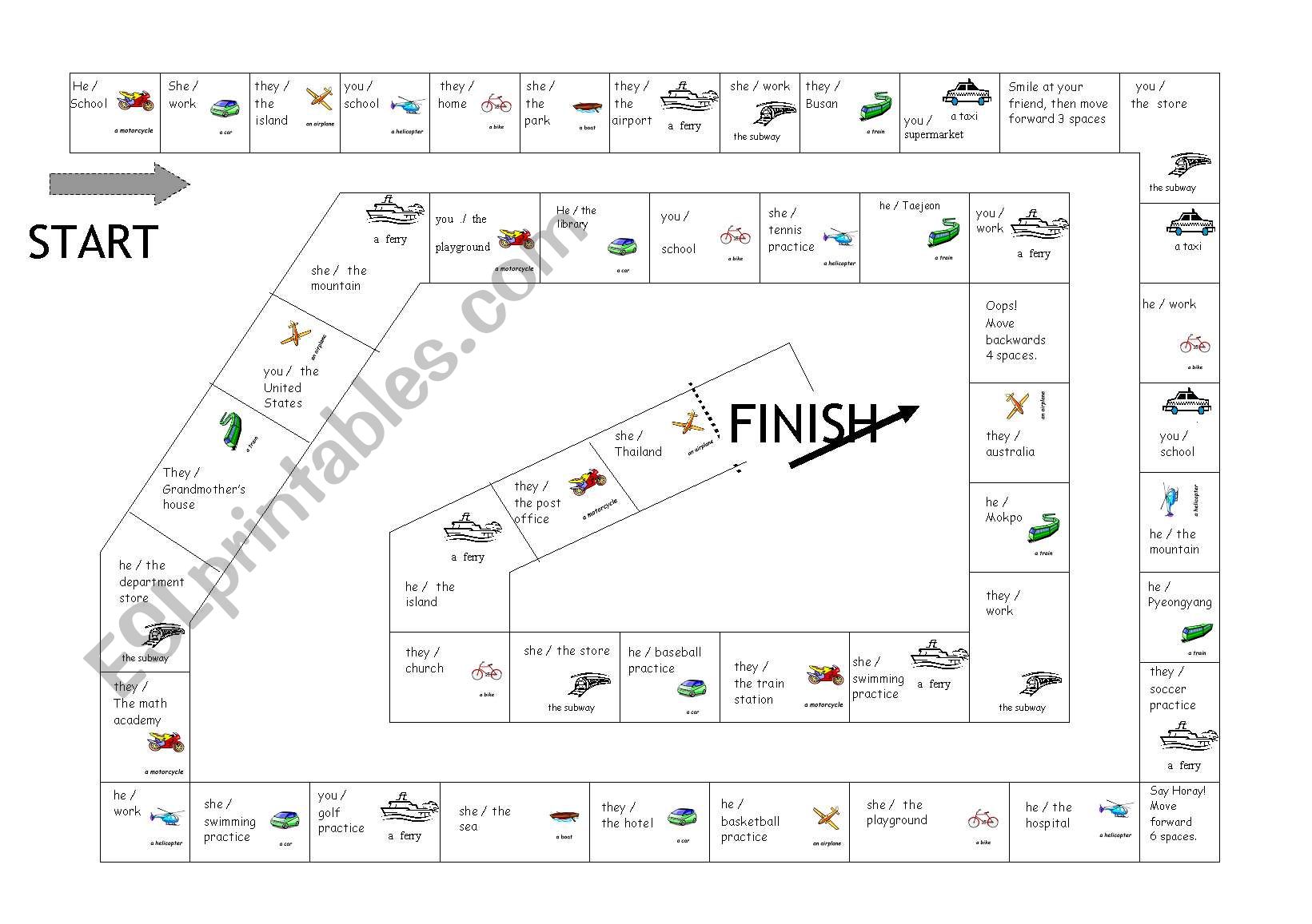 Transport board game worksheet