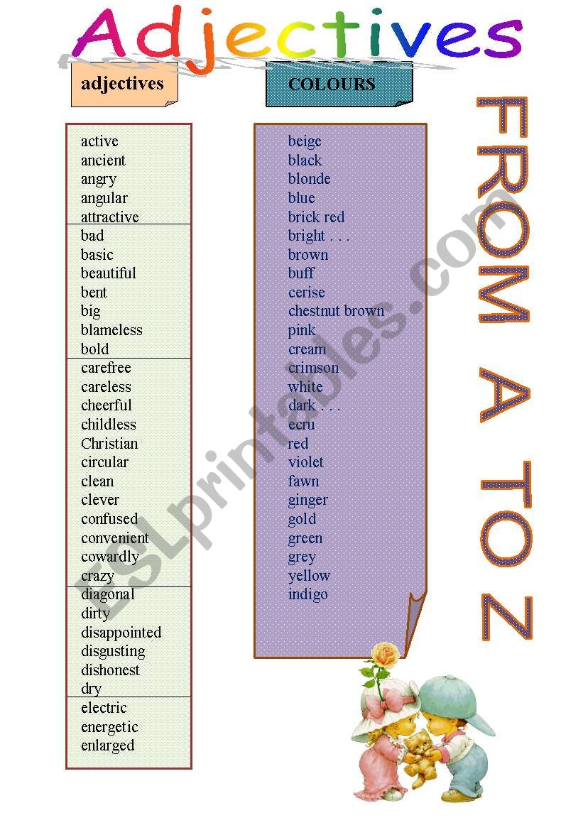 Adjectives  FROM  a  to z worksheet