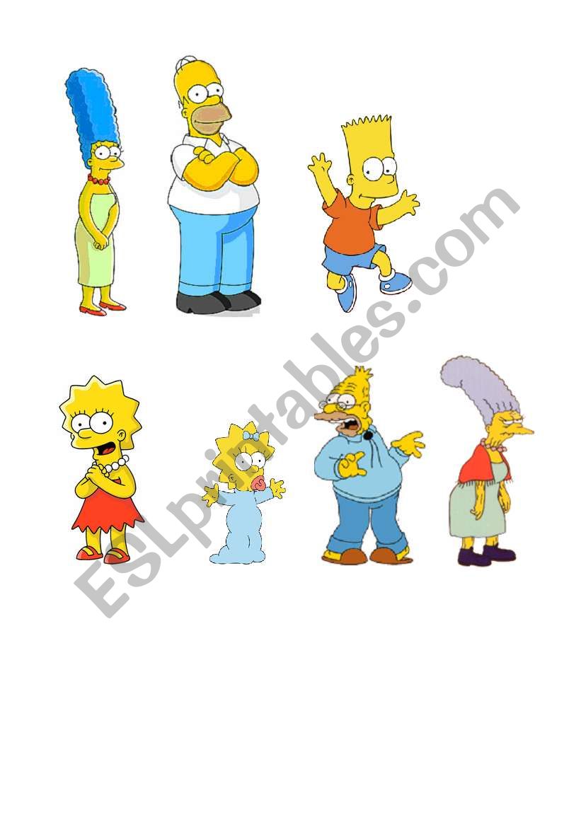 Simpsons characters for an accompanying worksheet