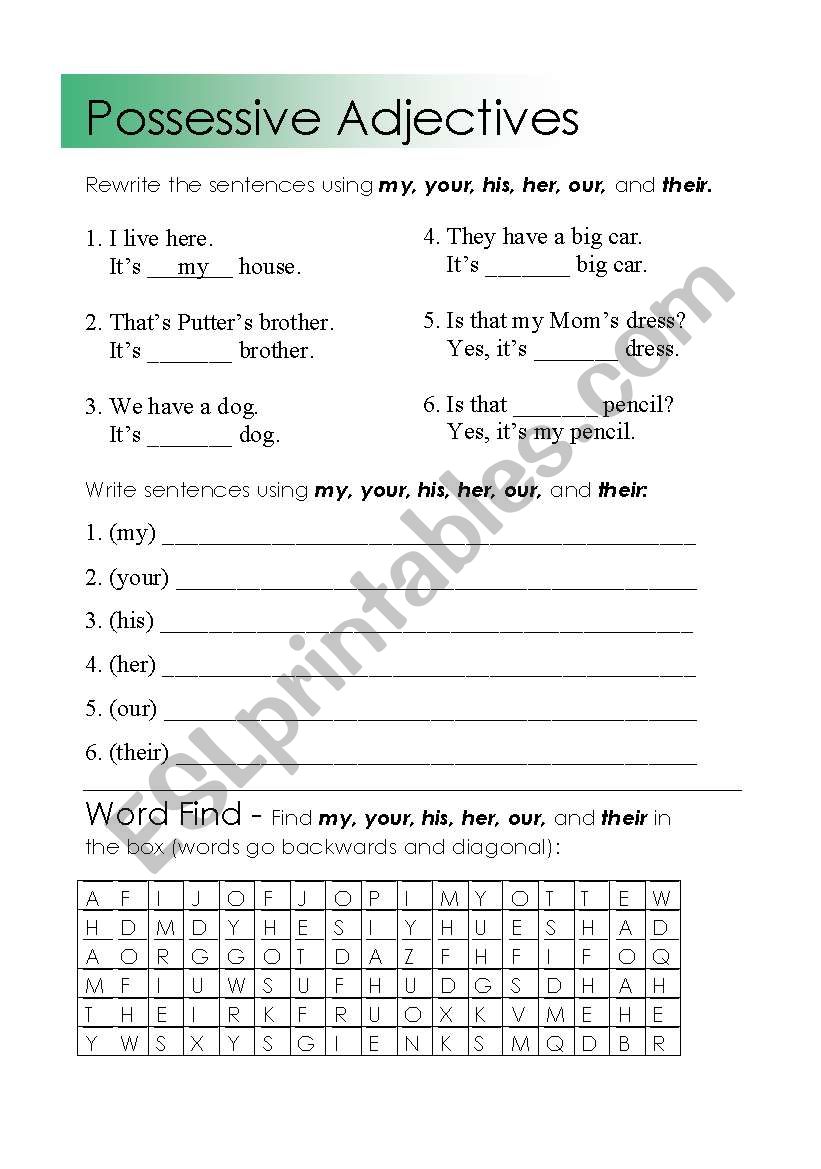 possessive adjectives worksheet