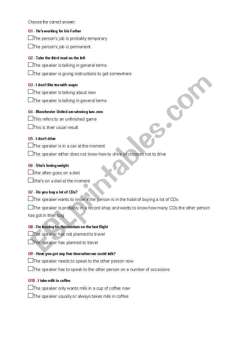 simple and continuos tense worksheet
