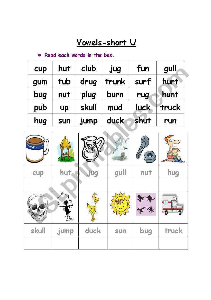 Vowel - short U worksheet