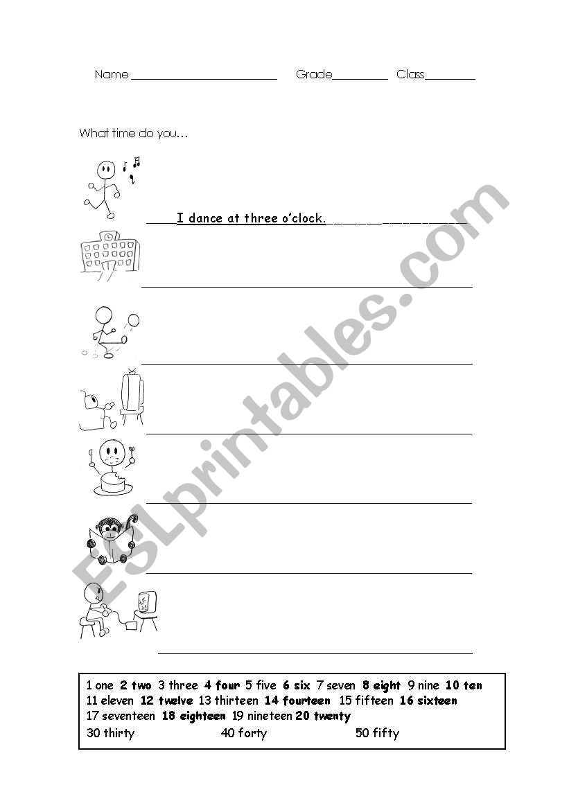 What time do you...? worksheet