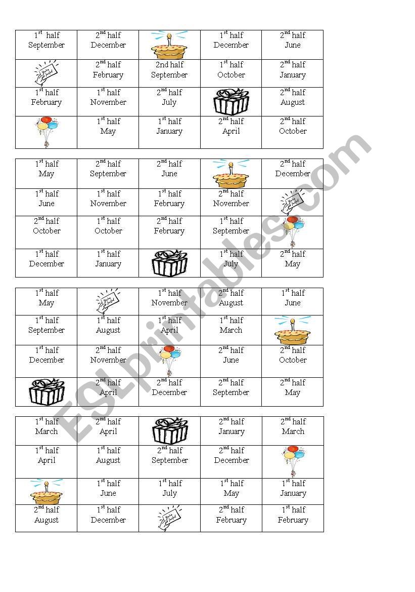 birthday bingo worksheet