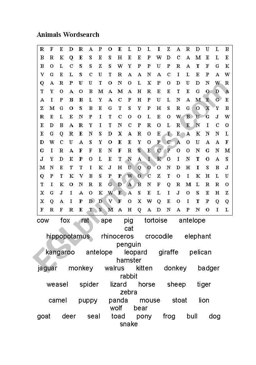 Wordsearch worksheet