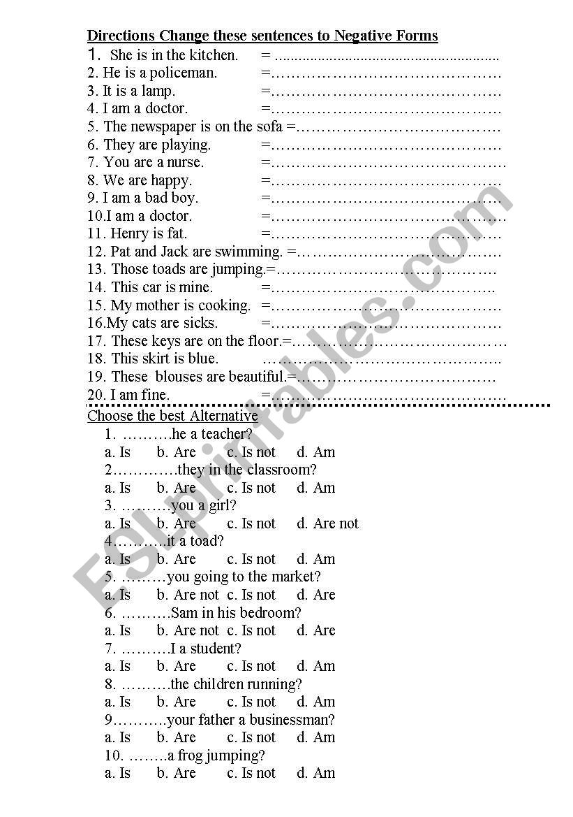 verb to be worksheet