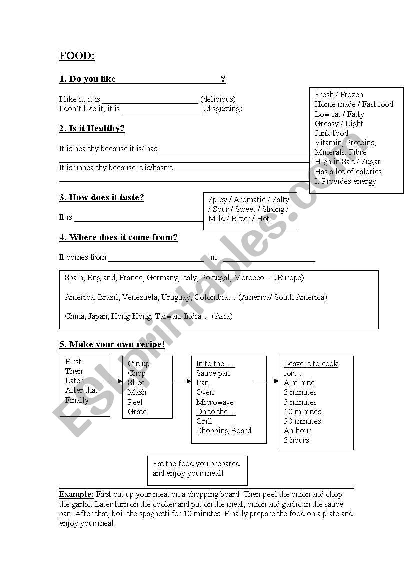 presentation about food worksheet