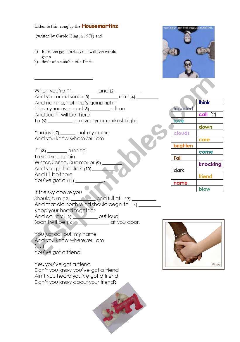 Youve got a friend worksheet