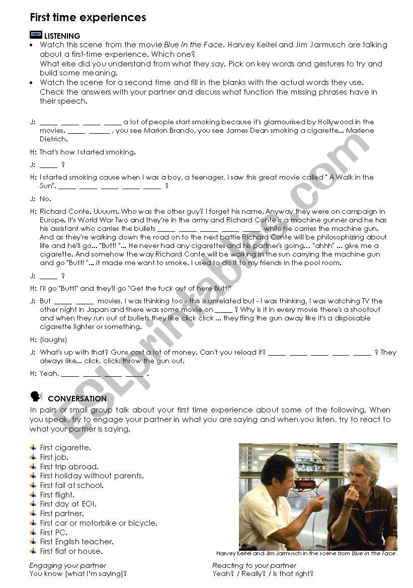FIRST TIME EXPERIENCES worksheet