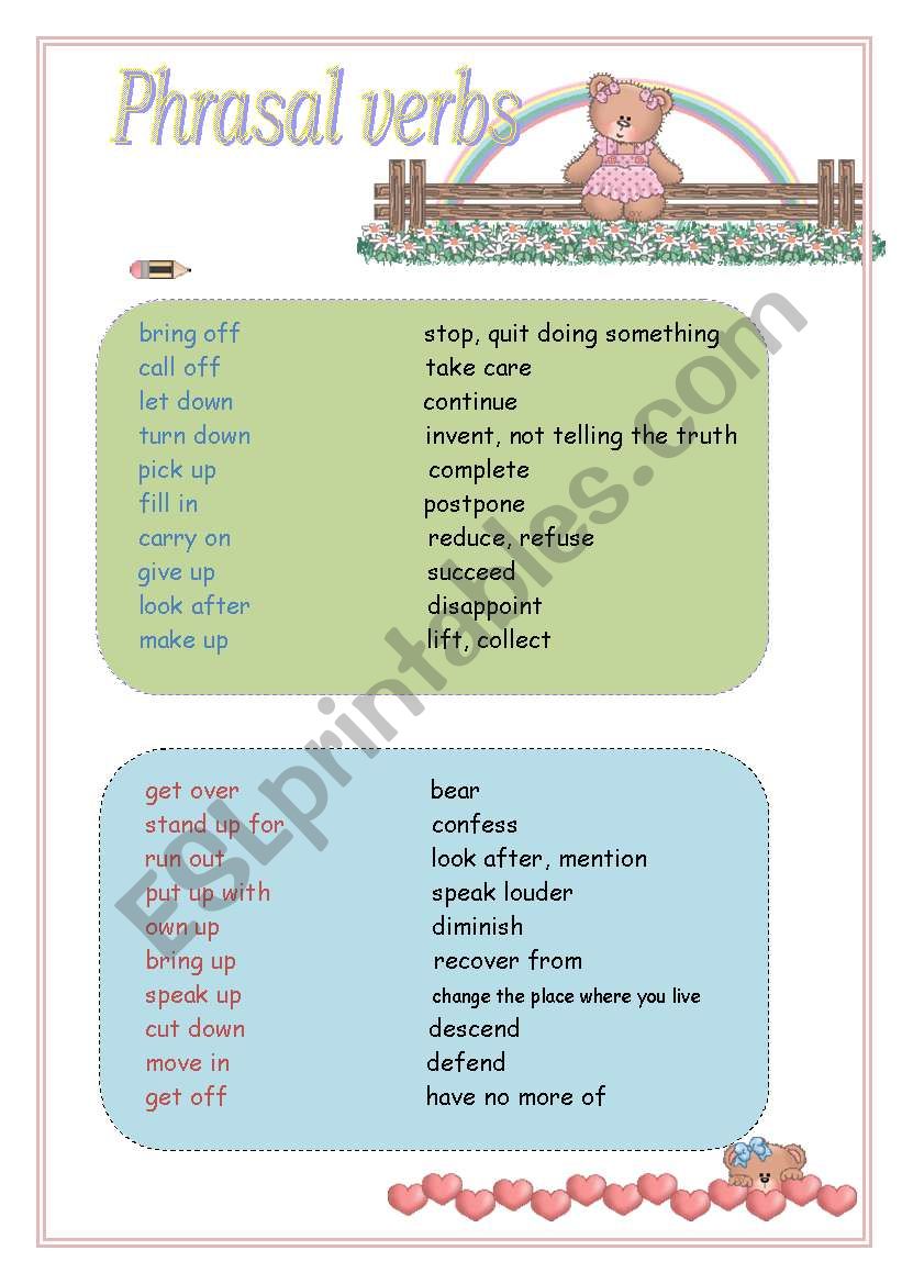 Match the phrasal verbs worksheet