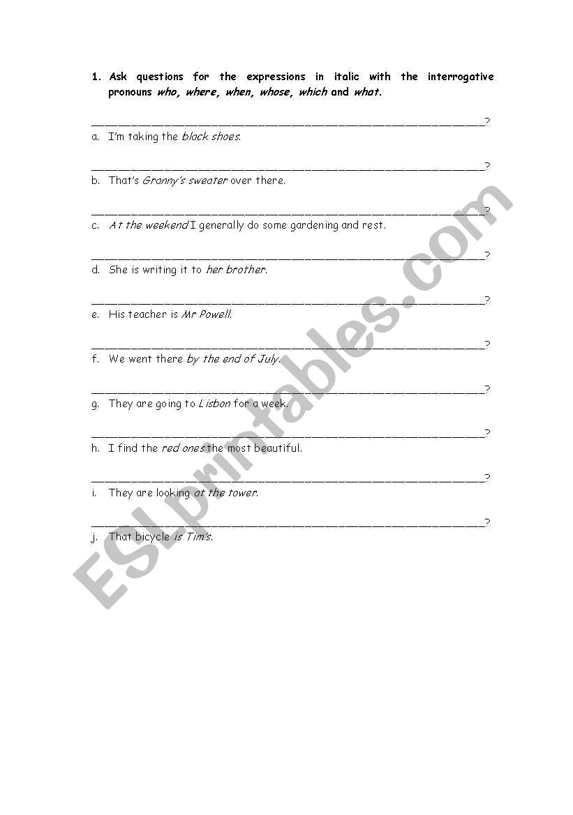 Interrogative Pronouns worksheet