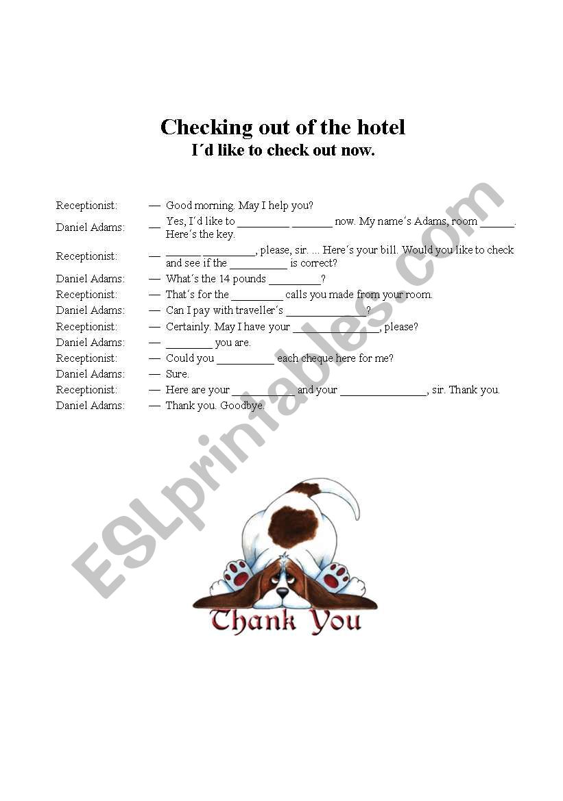 CHECK OUT THE HOTEL  worksheet