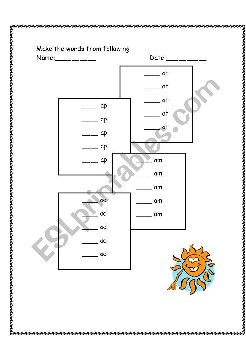 Short A words worksheet