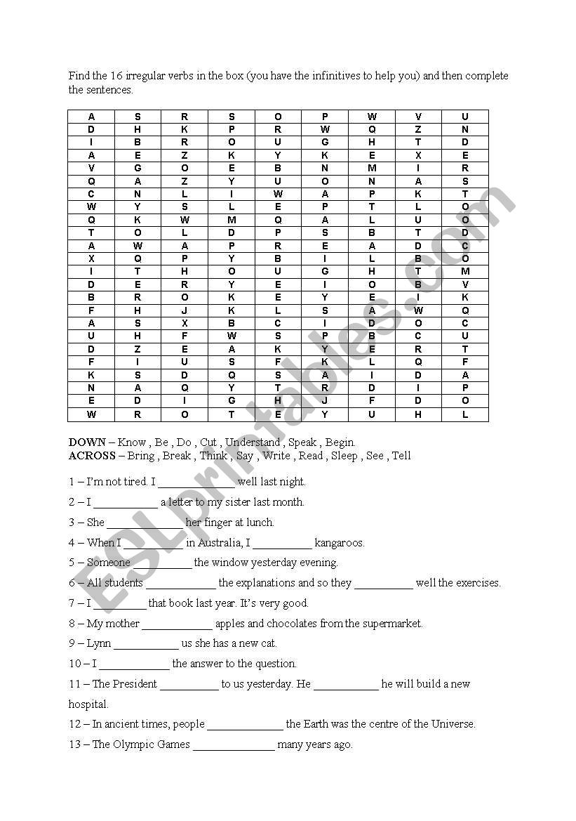 Irregular Verbs wordsearch - Past Simple