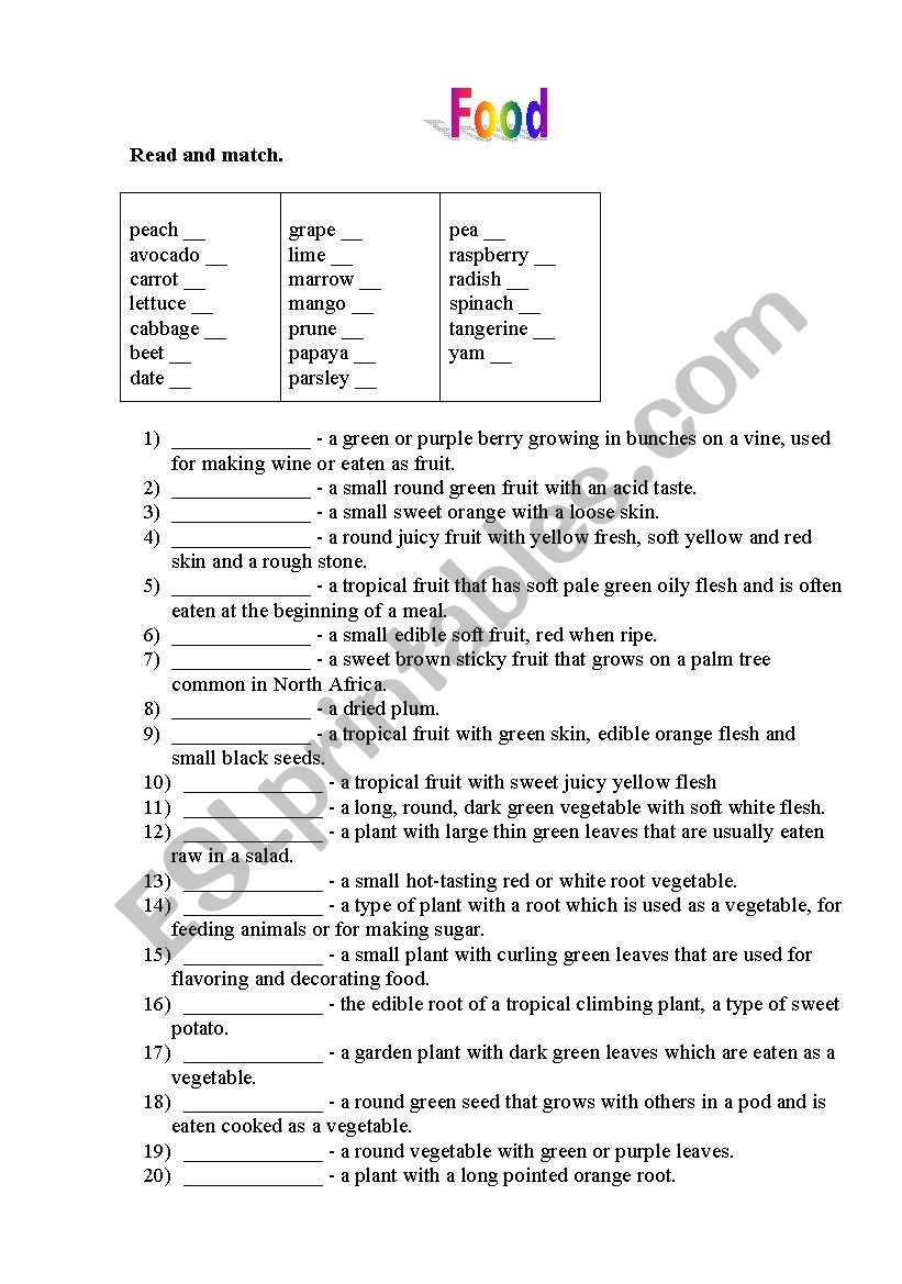 Food worksheet