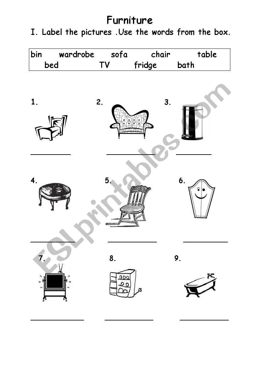 furniture worksheet