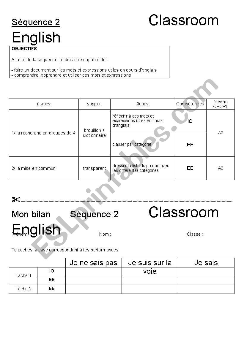 Classroom English worksheet