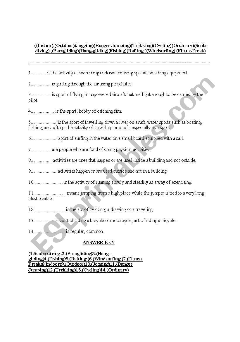 vocabulary fill in the blanks worksheet