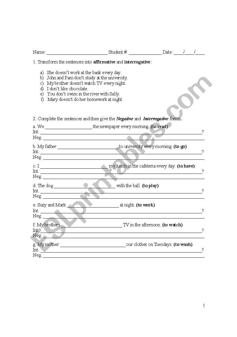 simple present worksheet