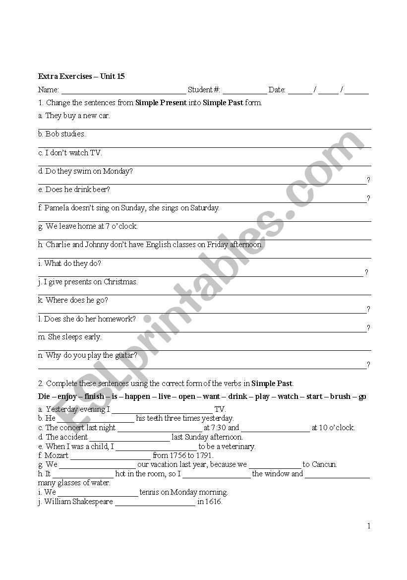 simple past worksheet