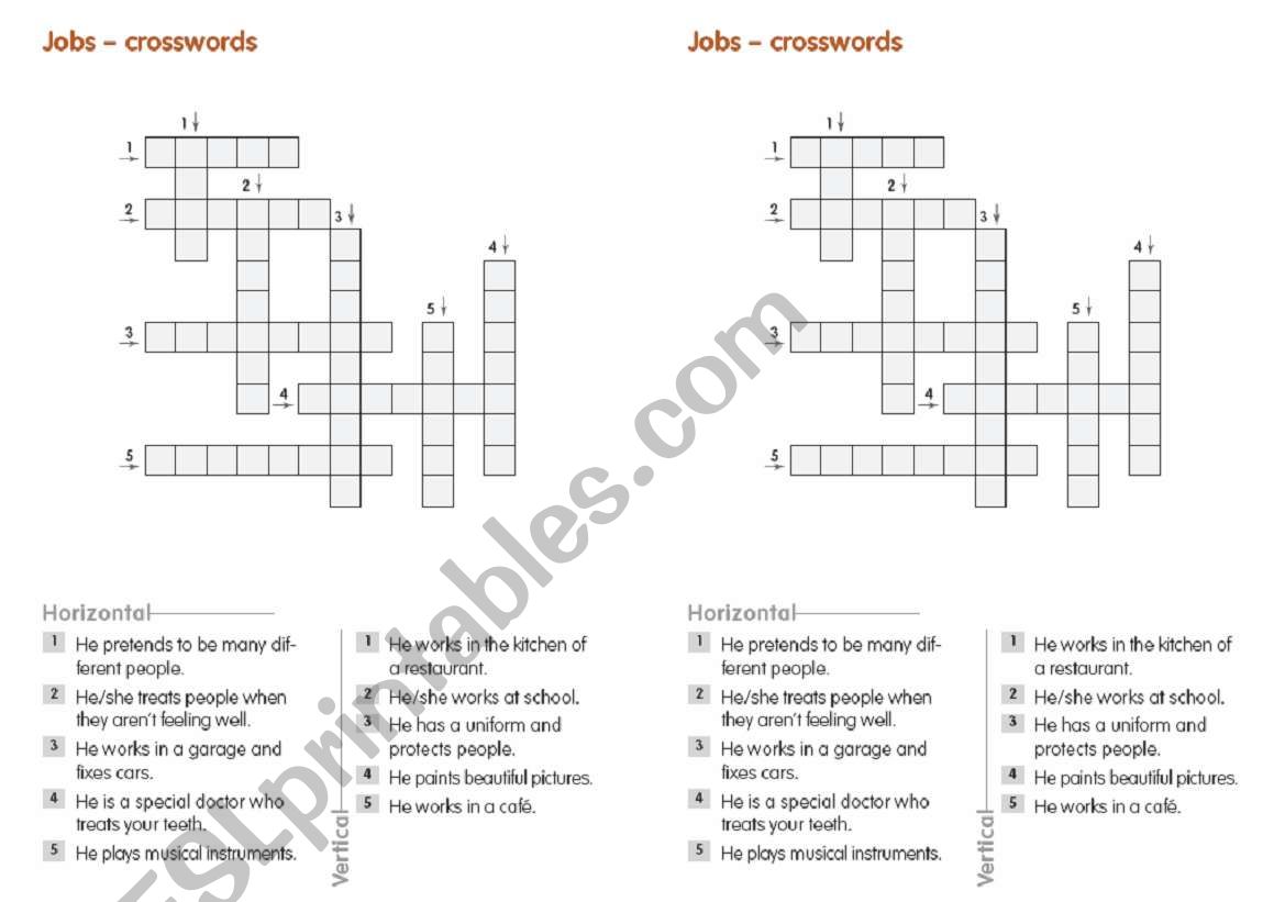 Jobs - crosswords worksheet