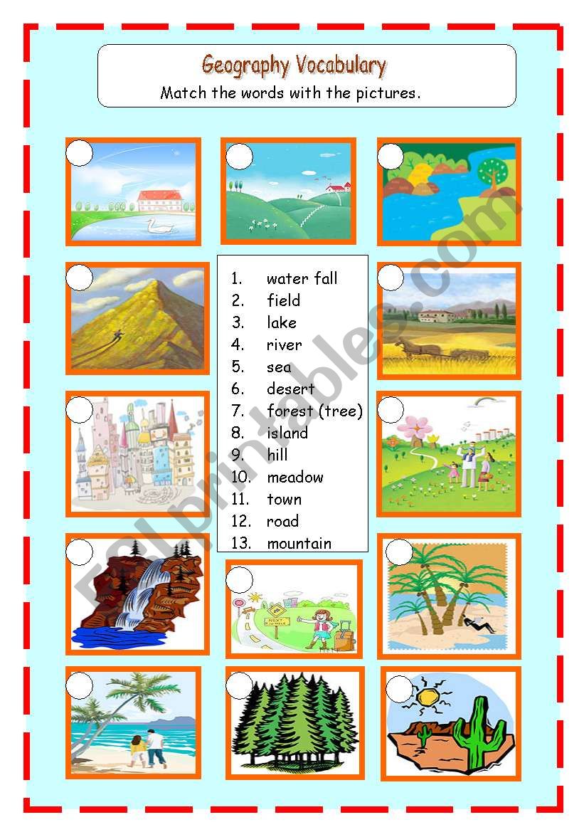 Geogrphy Landscapes worksheet