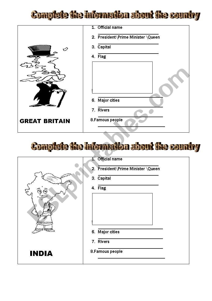 Information about a country worksheet