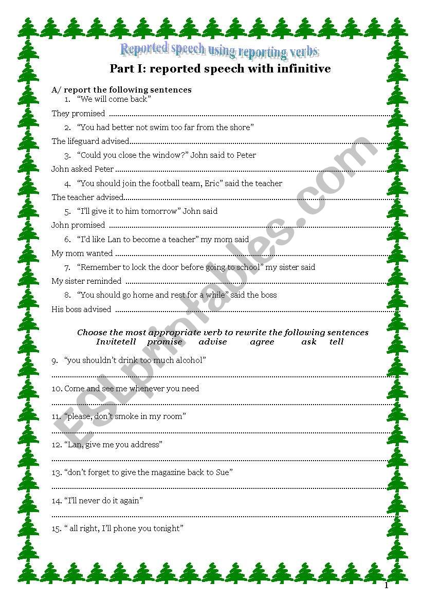 indirect speech using reporting verbs