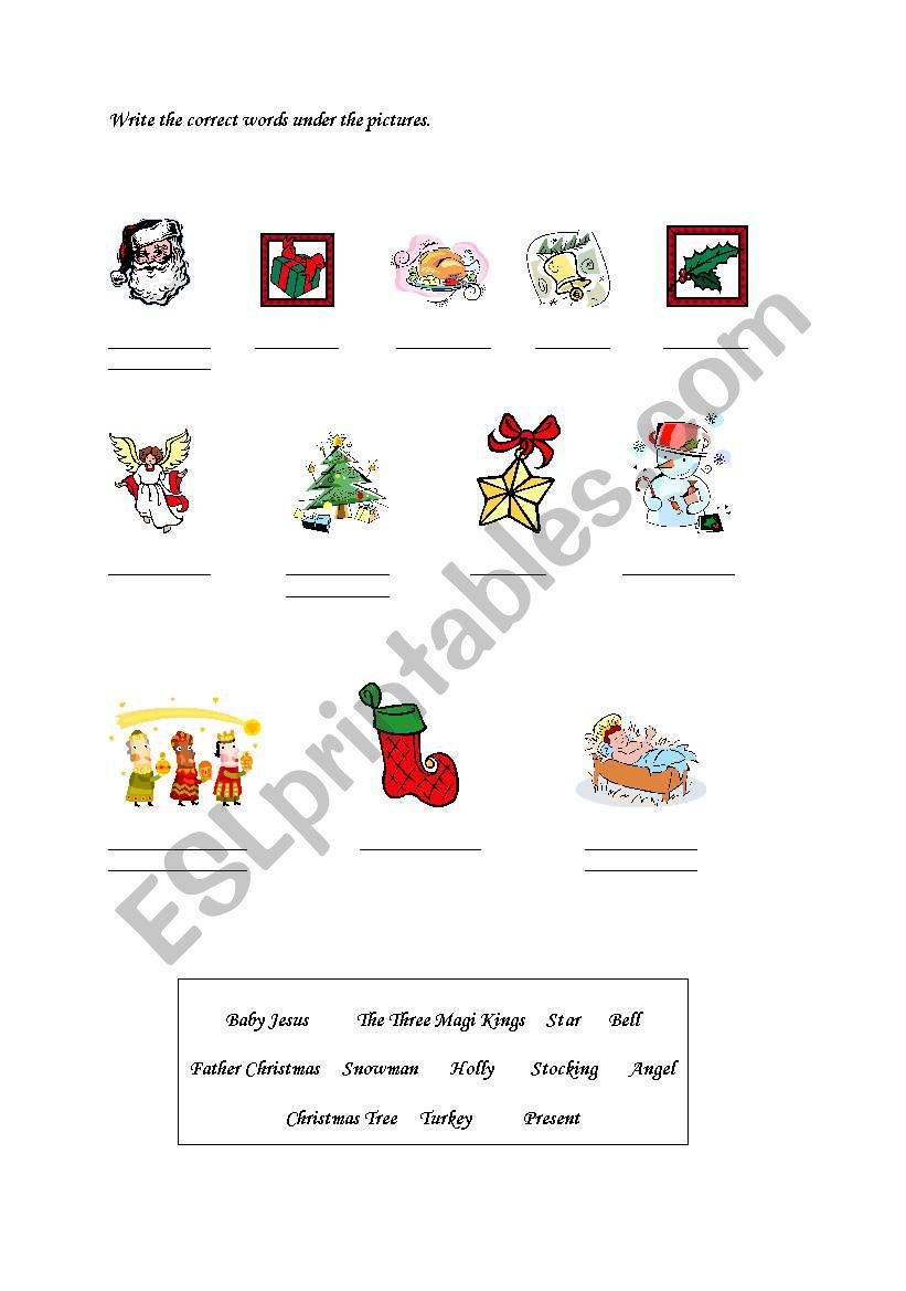 Christmas vocabulary worksheet