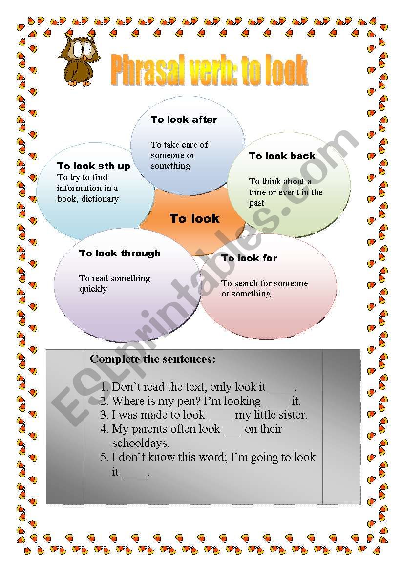 phrasal verb: to look worksheet