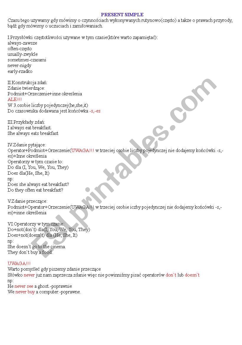 Present Simple information worksheet