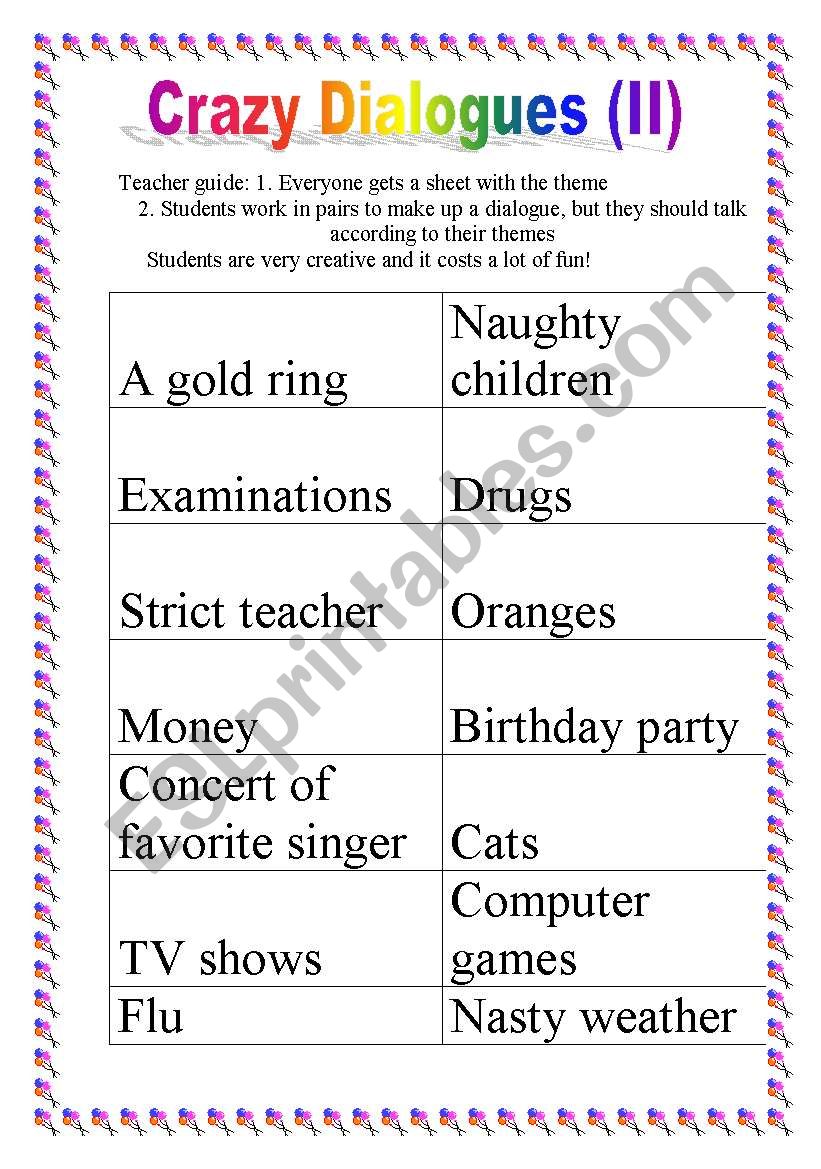 Crazy dialogues (II) worksheet