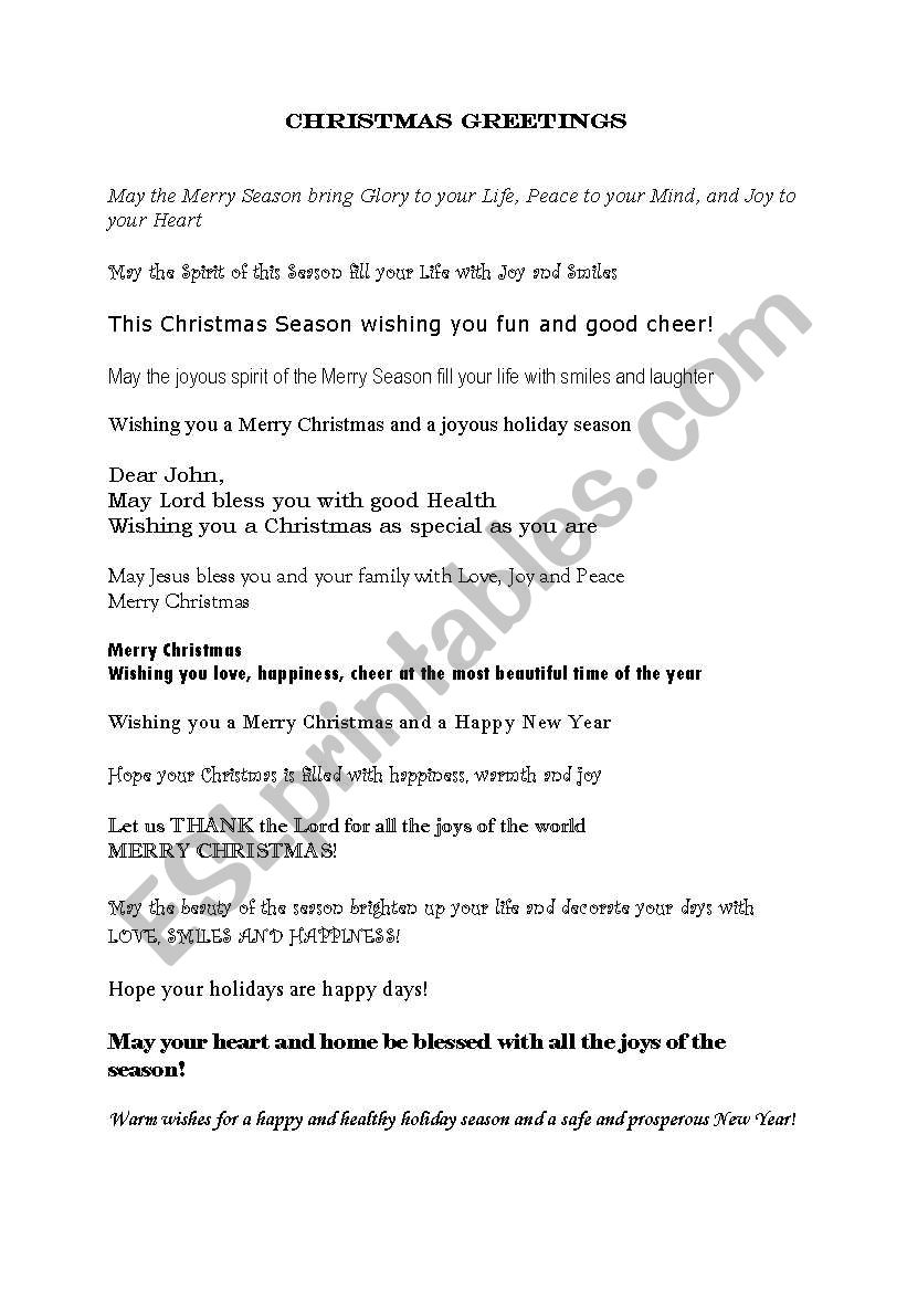 Christmas greetings worksheet