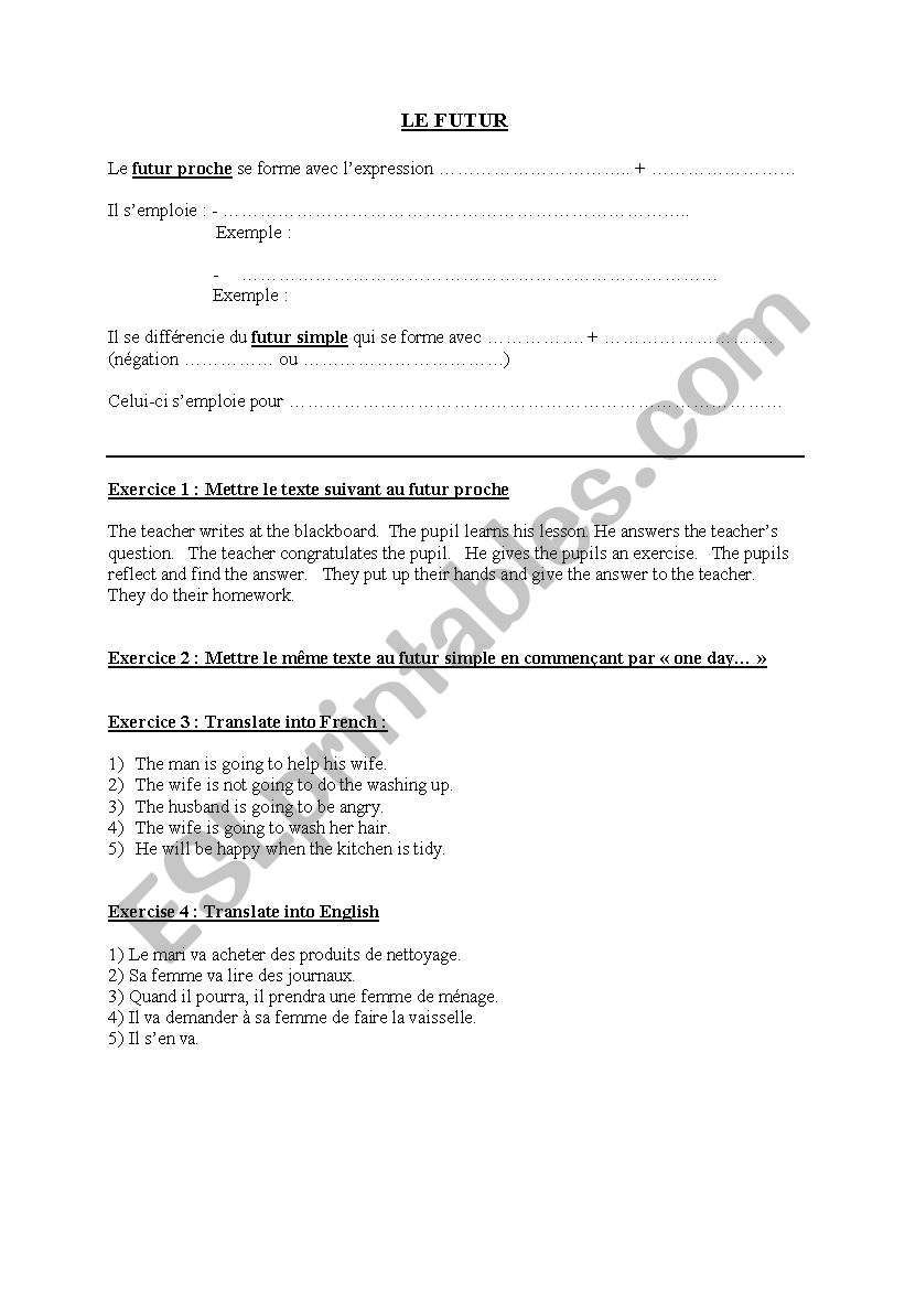 le futur worksheet