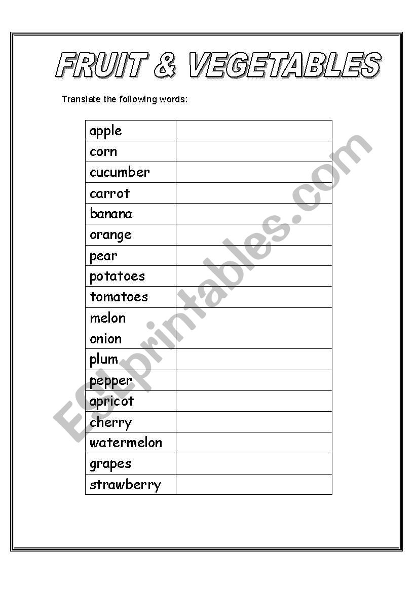 fruit and vegetables worksheet