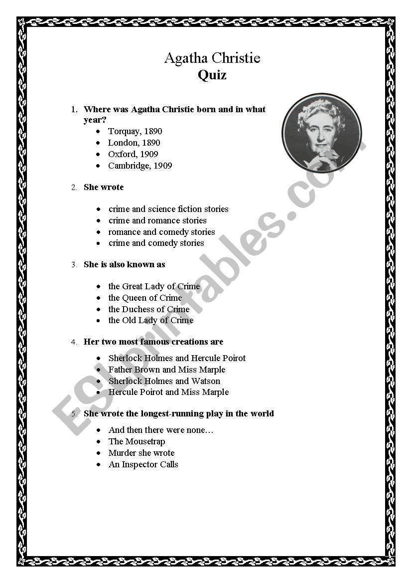 Agatha Christie Quiz worksheet