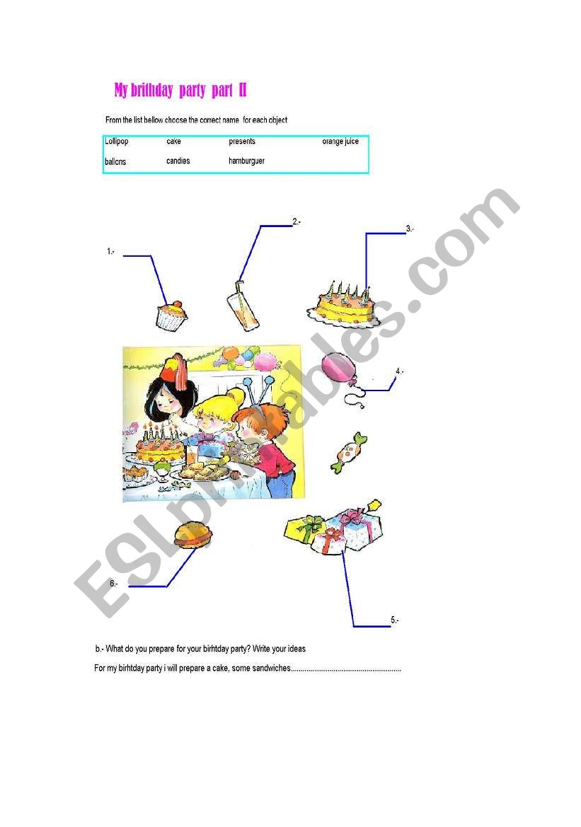 My birthday party  Part II worksheet