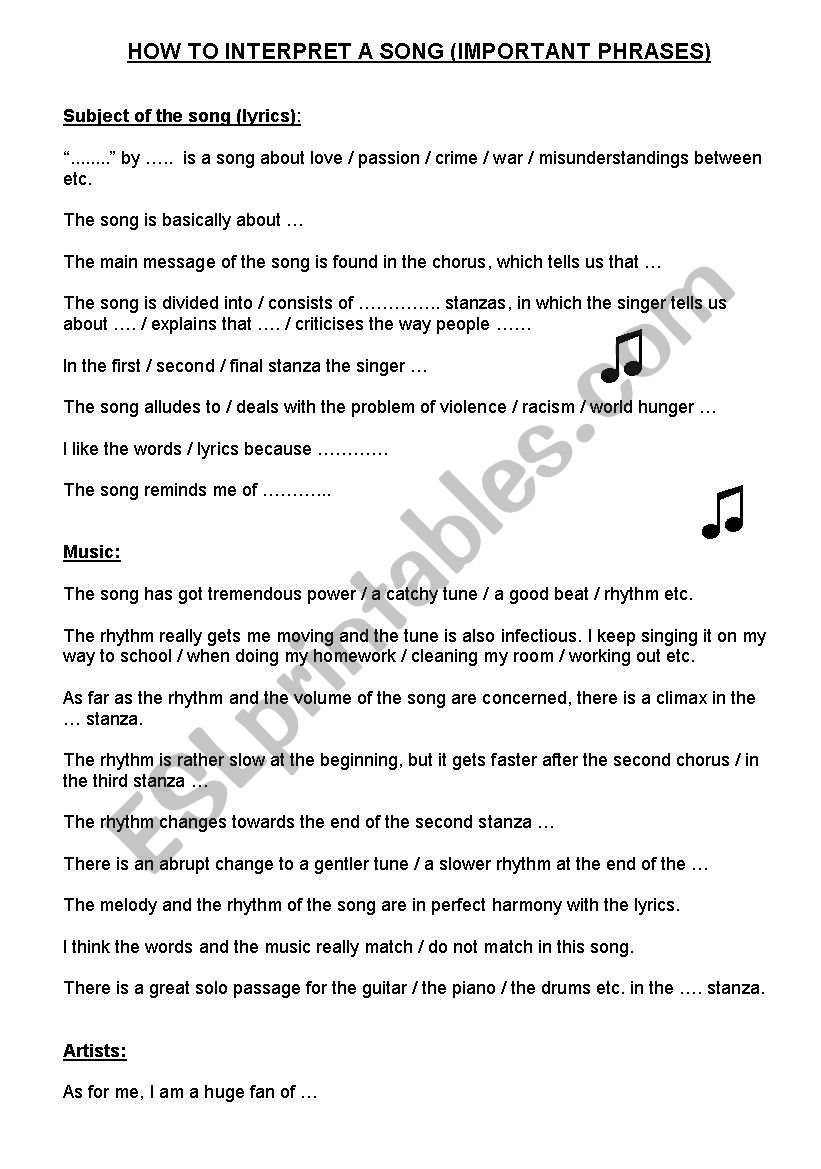 How to interpret songs (phrases)