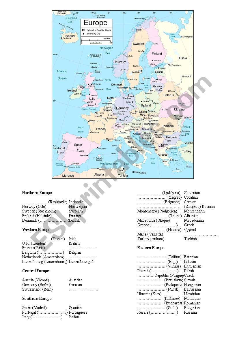 Europe (countries, capitals, nationalities)