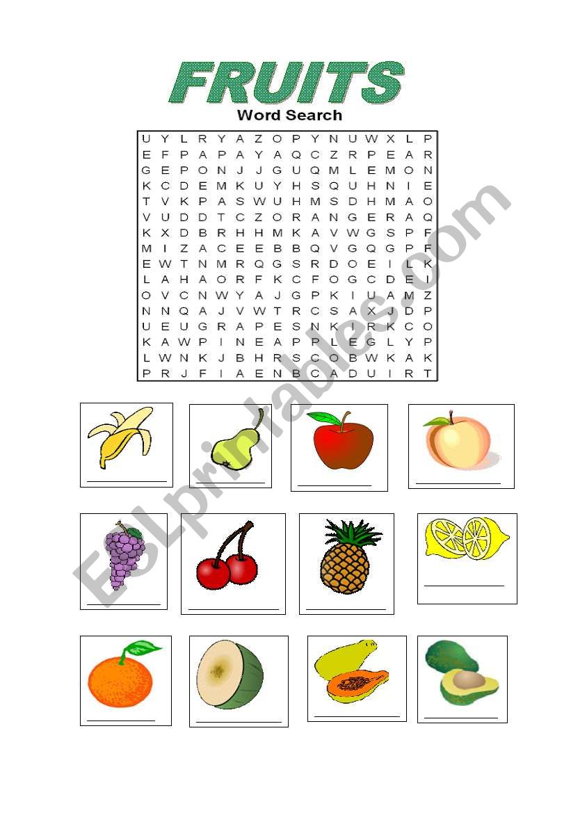 Fruit Vocabulary Word Search worksheet