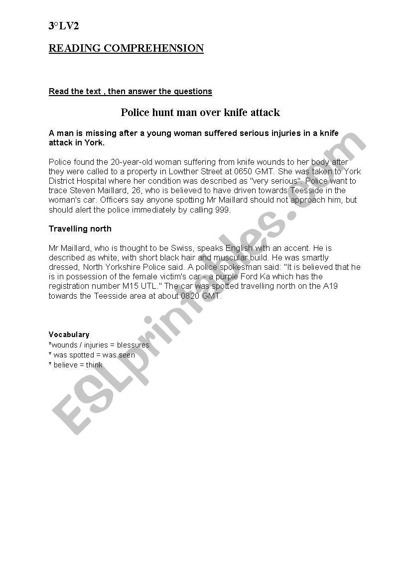a newspaper article  worksheet