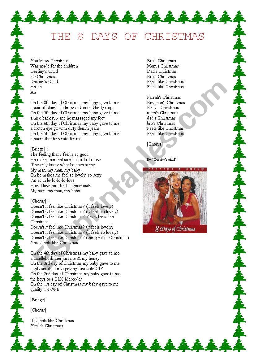 the eight days of christmas worksheet