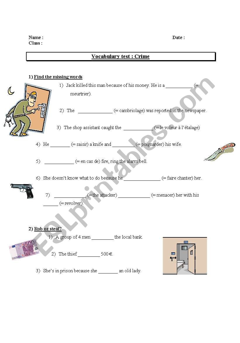 Crime vocabulary worksheet