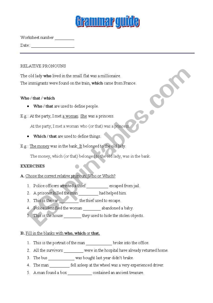 Relative pronouns worksheet