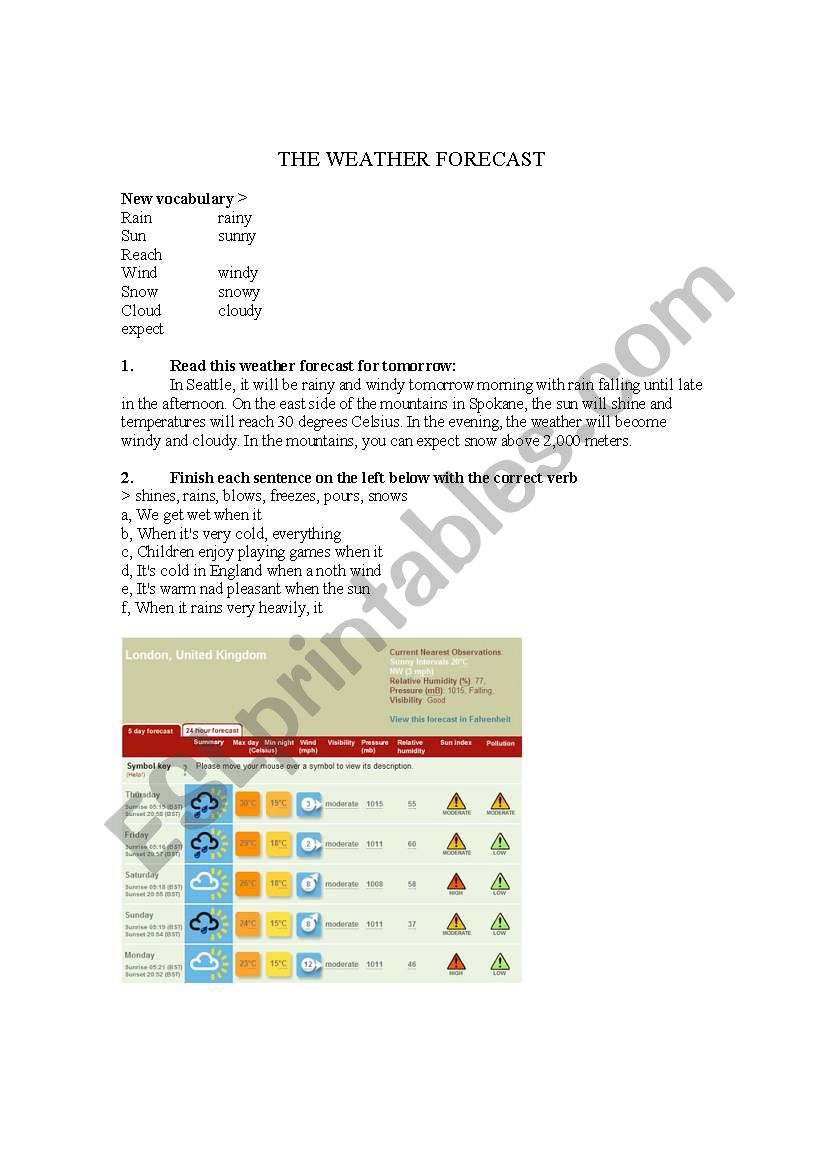 WEATHER FORECAST worksheet